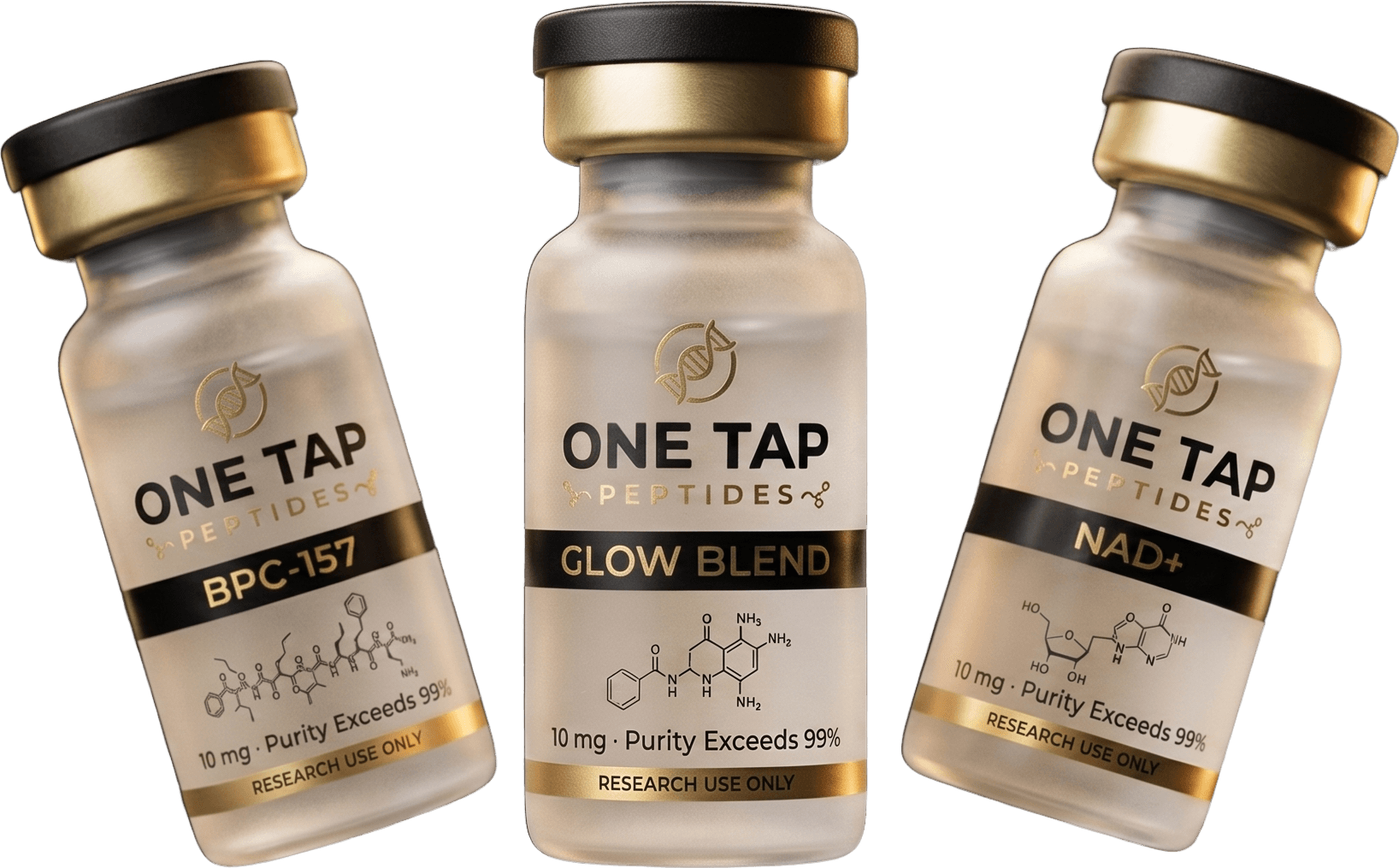 One Tap Peptides — frosted peptide vials