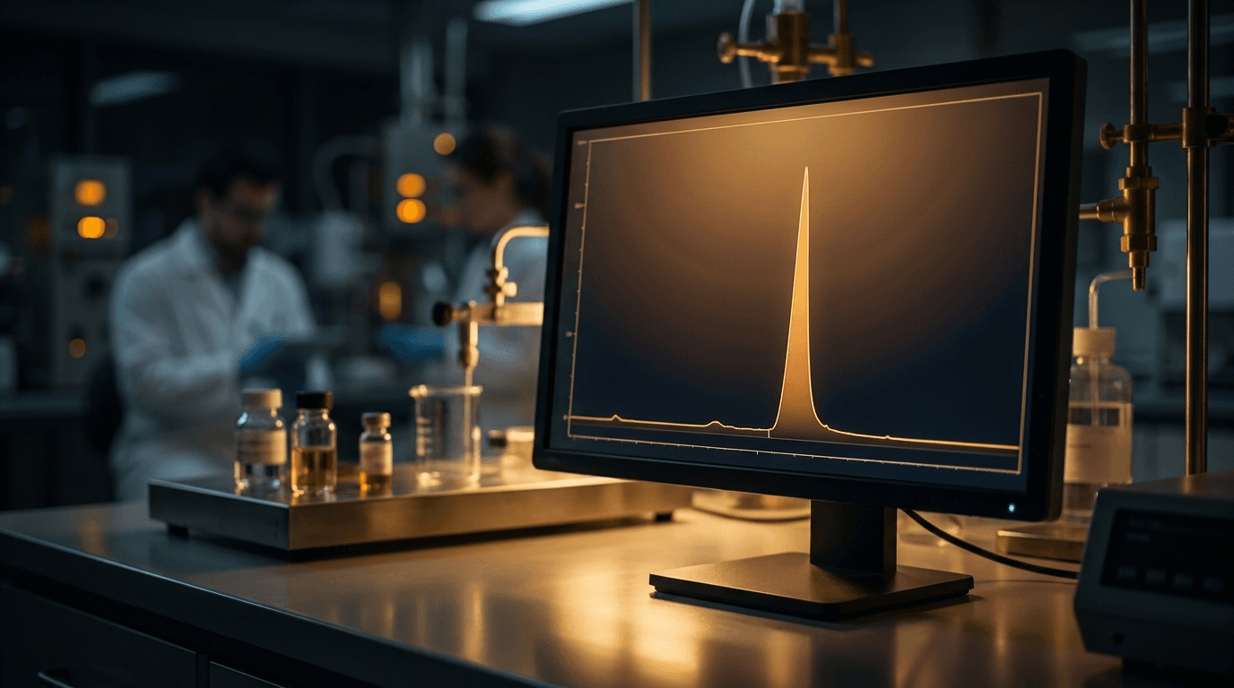 HPLC analysis curve on a lab monitor