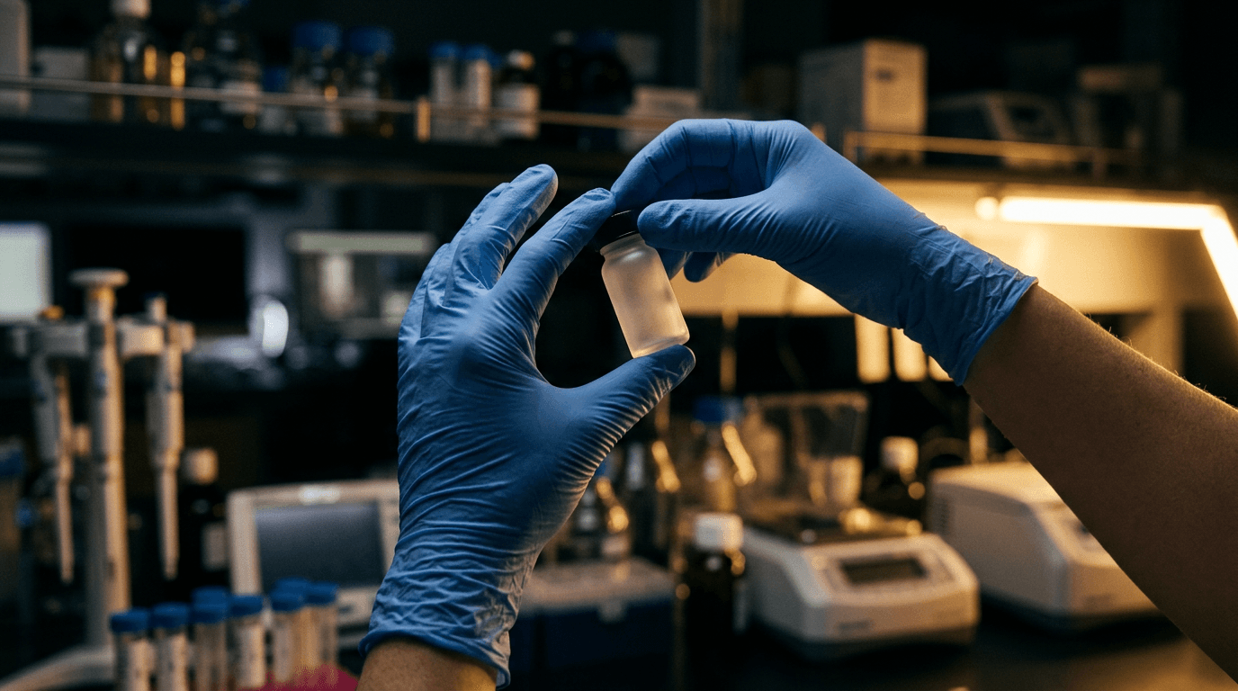 Technician handling a peptide vial
