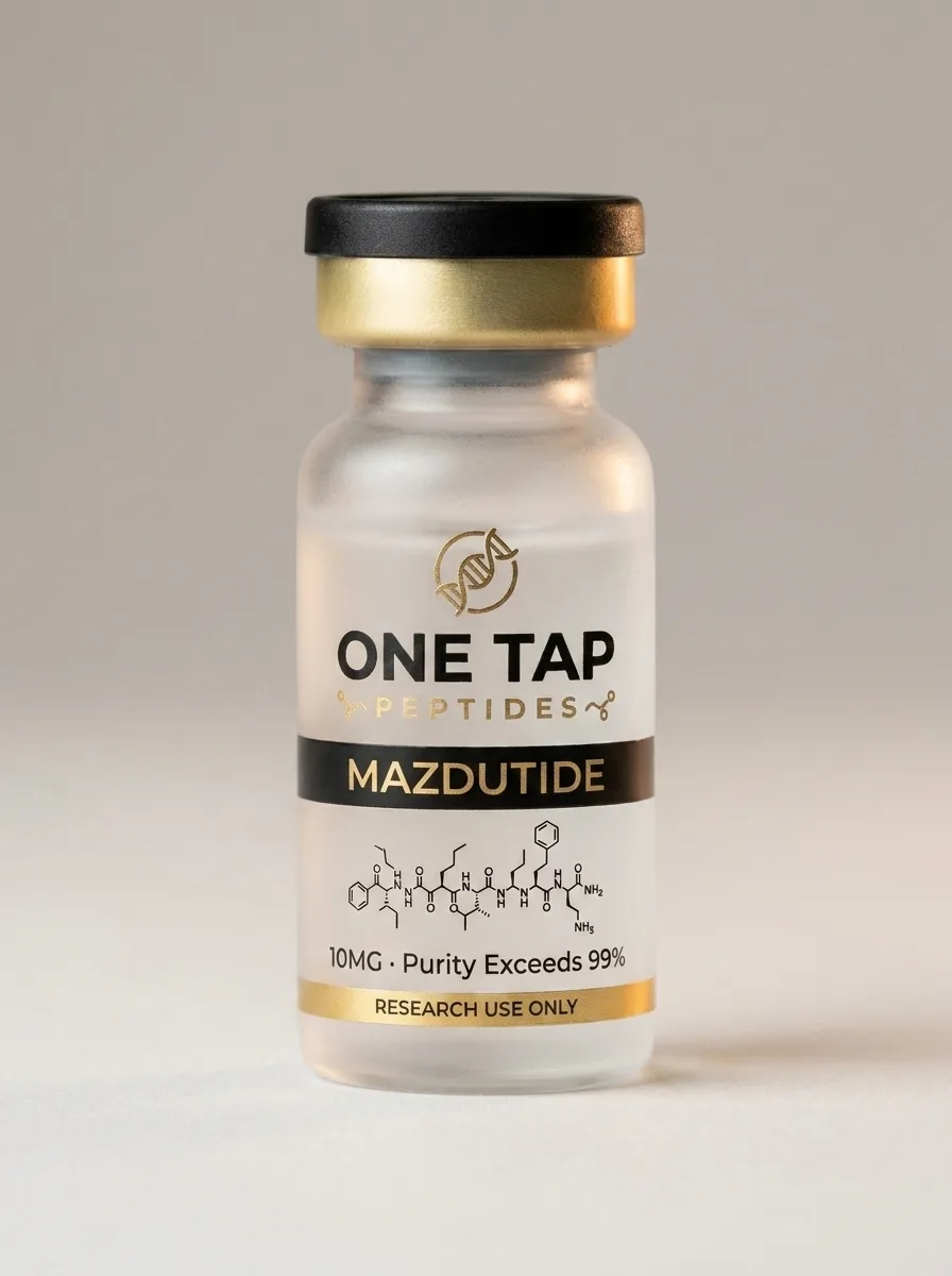 Mazdutide research peptide vial — One Tap Peptides
